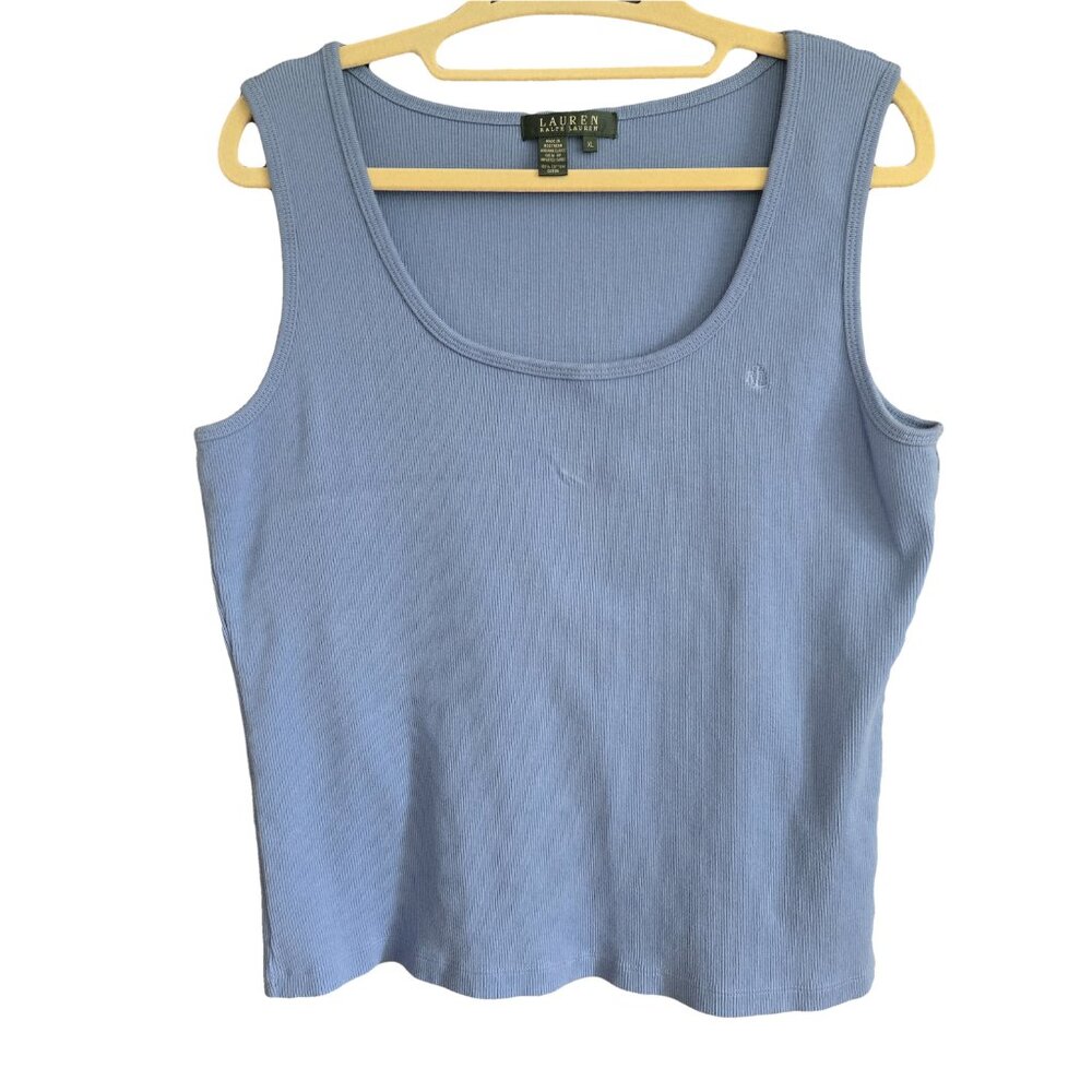 RALPH LAUREN Blue Cotton Ribbed Tank XL